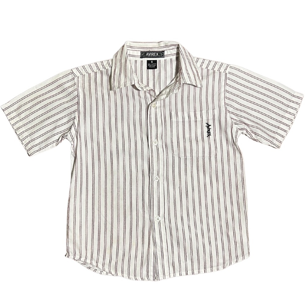Avirex Boys Embroidered Stripe Short Sleeve Button Down Shirt Size 6